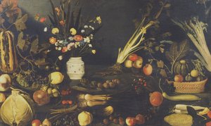 Still life of flowers, fruit and vegetables, c.1594